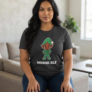 Nurse Elf Christmas Shirt, Cute Nurse Holiday Tee, Nurse Gift, Stethoscope Elf Top image 10