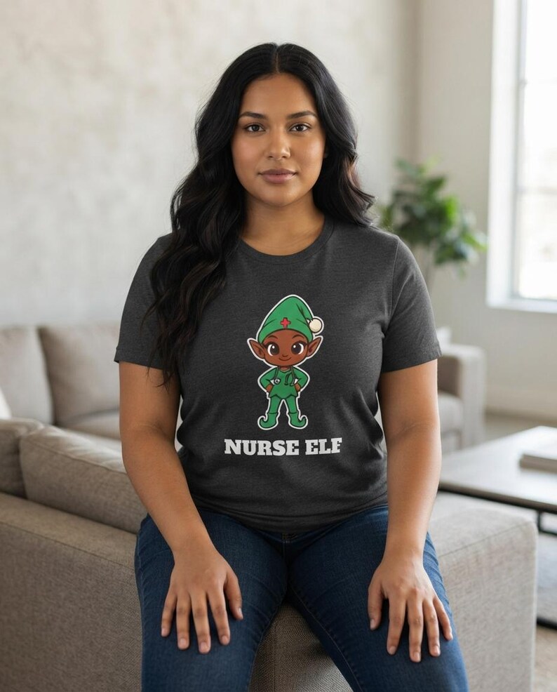 Nurse Elf Christmas Shirt, Cute Nurse Holiday Tee, Nurse Gift, Stethoscope Elf Top image 10