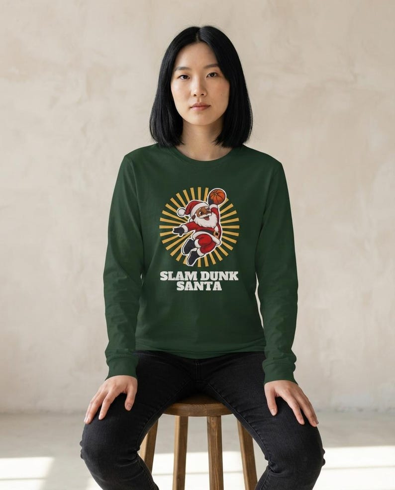 Slam Dunk Santa Christmas Shirt, Retro Basketball Santa Tee, Xmas Gift for Hoops Fans image 8