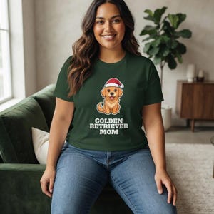 Golden Retriever Mom Christmas Shirt, Golden Santa Hat Tee, Golden Mom Gift, Xmas Top image 10