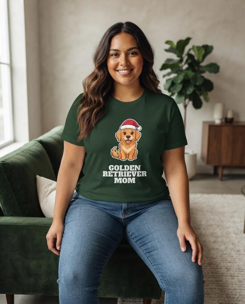 Golden Retriever Mom Christmas Shirt, Golden Santa Hat Tee, Golden Mom Gift, Xmas Top image 10