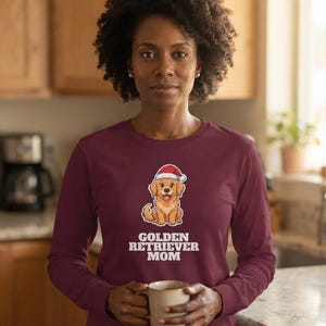 Golden Retriever Mom Christmas Shirt, Golden Santa Hat Tee, Golden Mom Gift, Xmas Top image 7