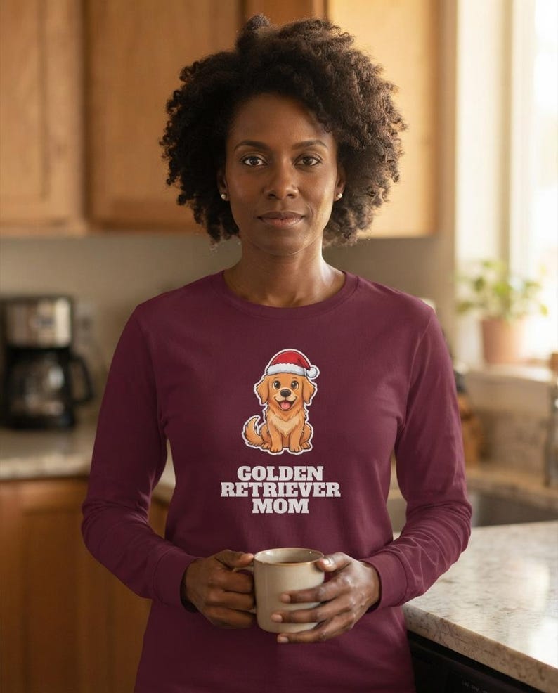 Golden Retriever Mom Christmas Shirt, Golden Santa Hat Tee, Golden Mom Gift, Xmas Top image 7