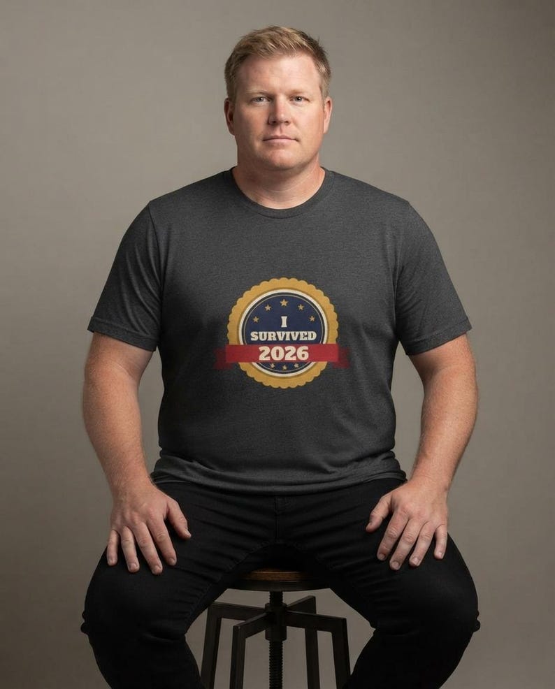 Camiseta "Sobreviví al 2026", Camiseta divertida con insignia de superviviente, Camiseta de Año Nuevo, Camiseta "Lo logramos" imagen 6