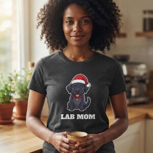 Lab Mom Christmas Shirt, Black Lab Santa Hat Tee, Lab Mom Gift, Lab Lover Top image 5
