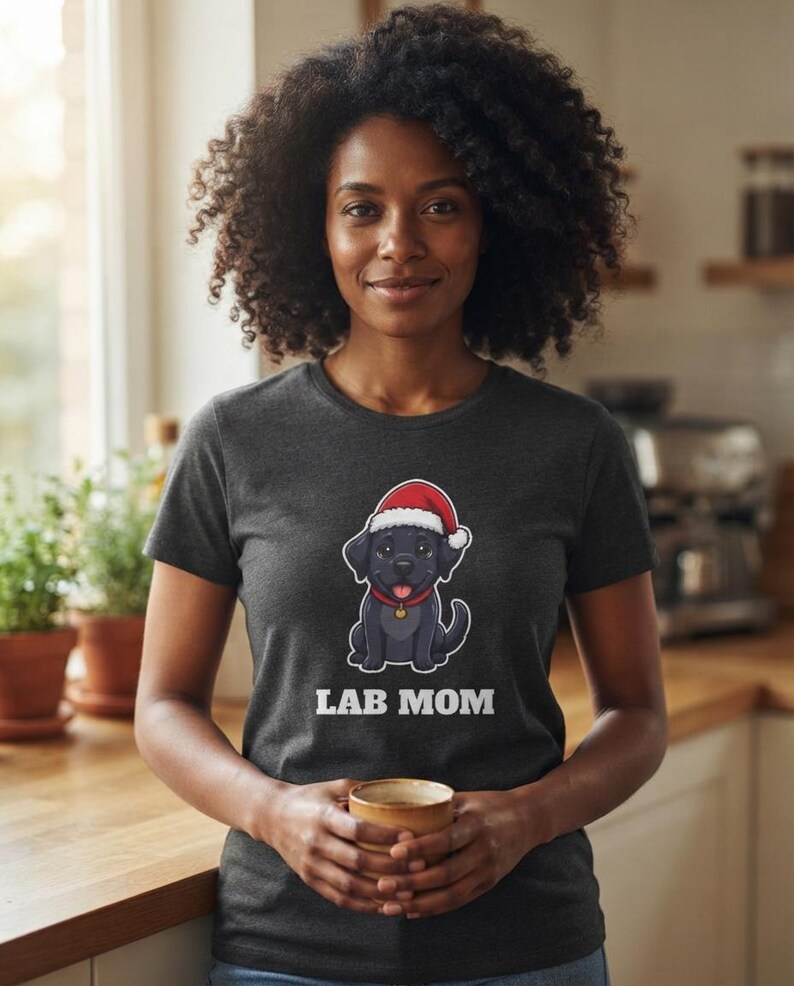 Lab Mom Christmas Shirt, Black Lab Santa Hat Tee, Lab Mom Gift, Lab Lover Top image 5