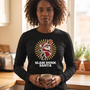 Slam Dunk Santa Christmas Shirt, Retro Basketball Santa Tee, Xmas Gift for Hoops Fans image 4