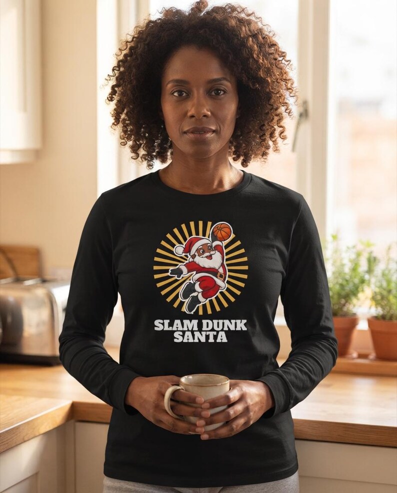 Slam Dunk Santa Christmas Shirt, Retro Basketball Santa Tee, Xmas Gift for Hoops Fans image 4