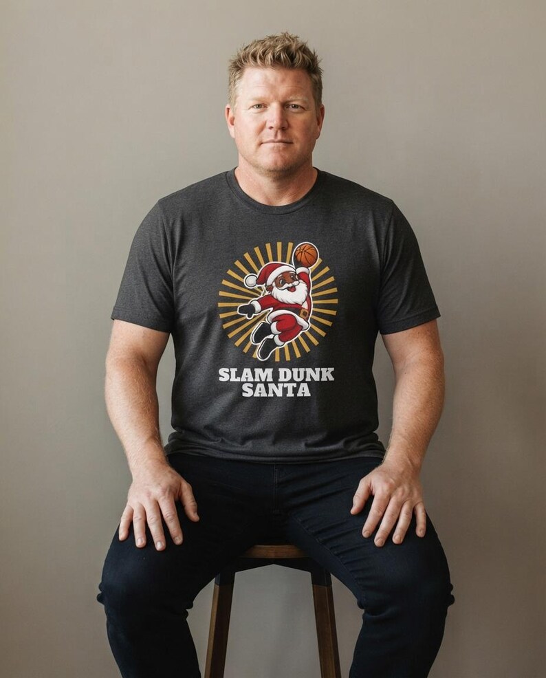 Slam Dunk Santa Christmas Shirt, Retro Basketball Santa Tee, Xmas Gift for Hoops Fans image 10