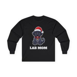 Lab Mom Christmas Shirt, Black Lab Santa Hat Tee, Lab Mom Gift, Lab Lover Top image 2