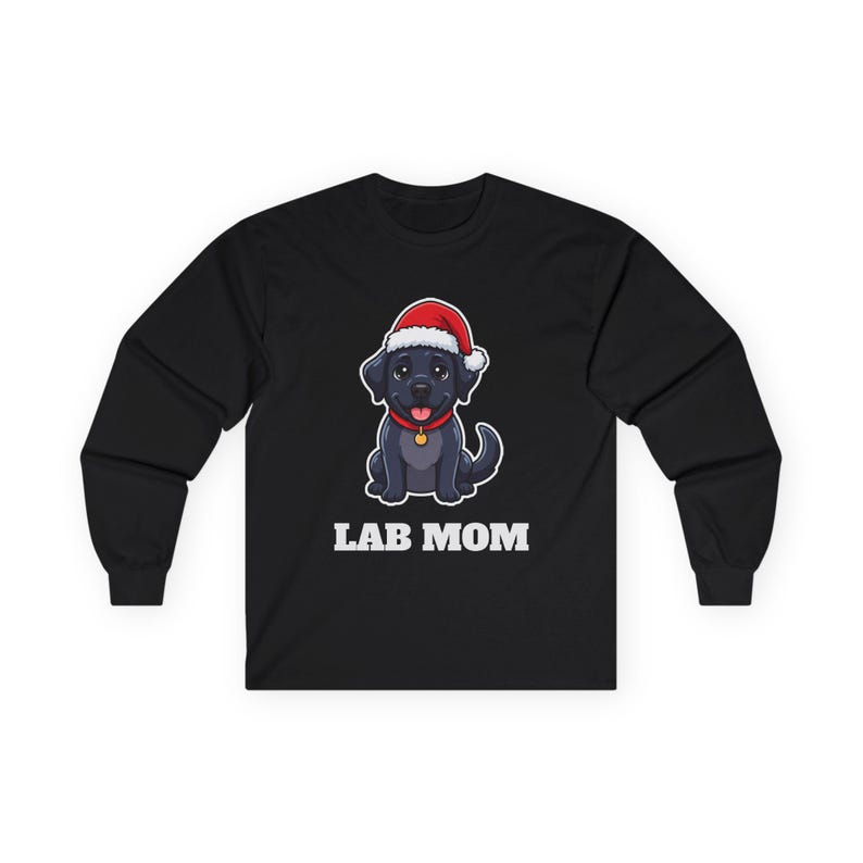 Lab Mom Christmas Shirt, Black Lab Santa Hat Tee, Lab Mom Gift, Lab Lover Top image 2
