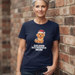 Golden Retriever Mom Christmas Shirt, Golden Santa Hat Tee, Golden Mom Gift, Xmas Top image 6