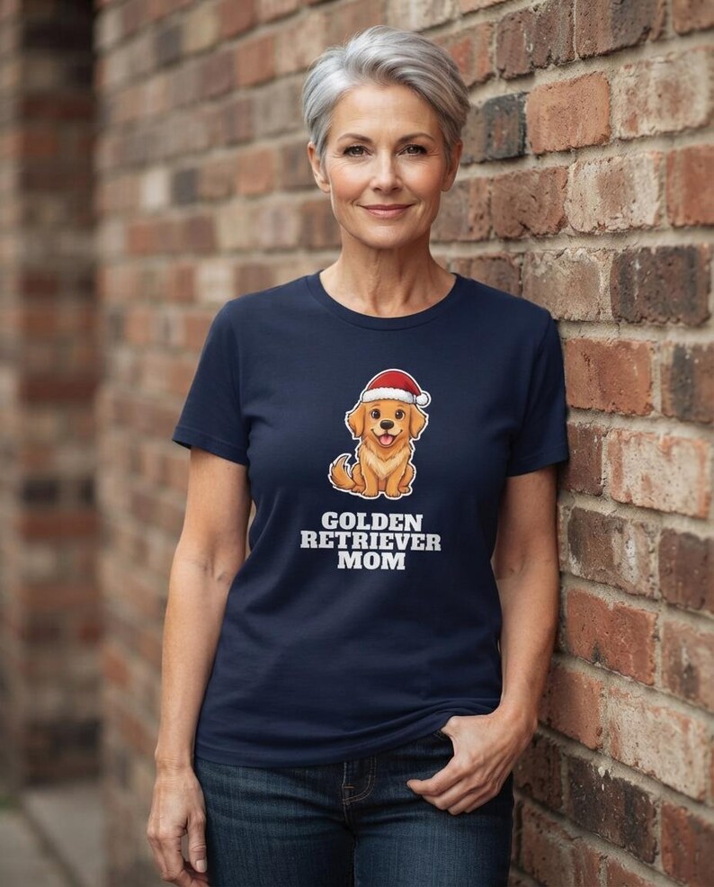 Golden Retriever Mom Christmas Shirt, Golden Santa Hat Tee, Golden Mom Gift, Xmas Top image 6