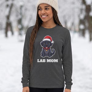 Lab Mom Christmas Shirt, Black Lab Santa Hat Tee, Lab Mom Gift, Lab Lover Top image 9