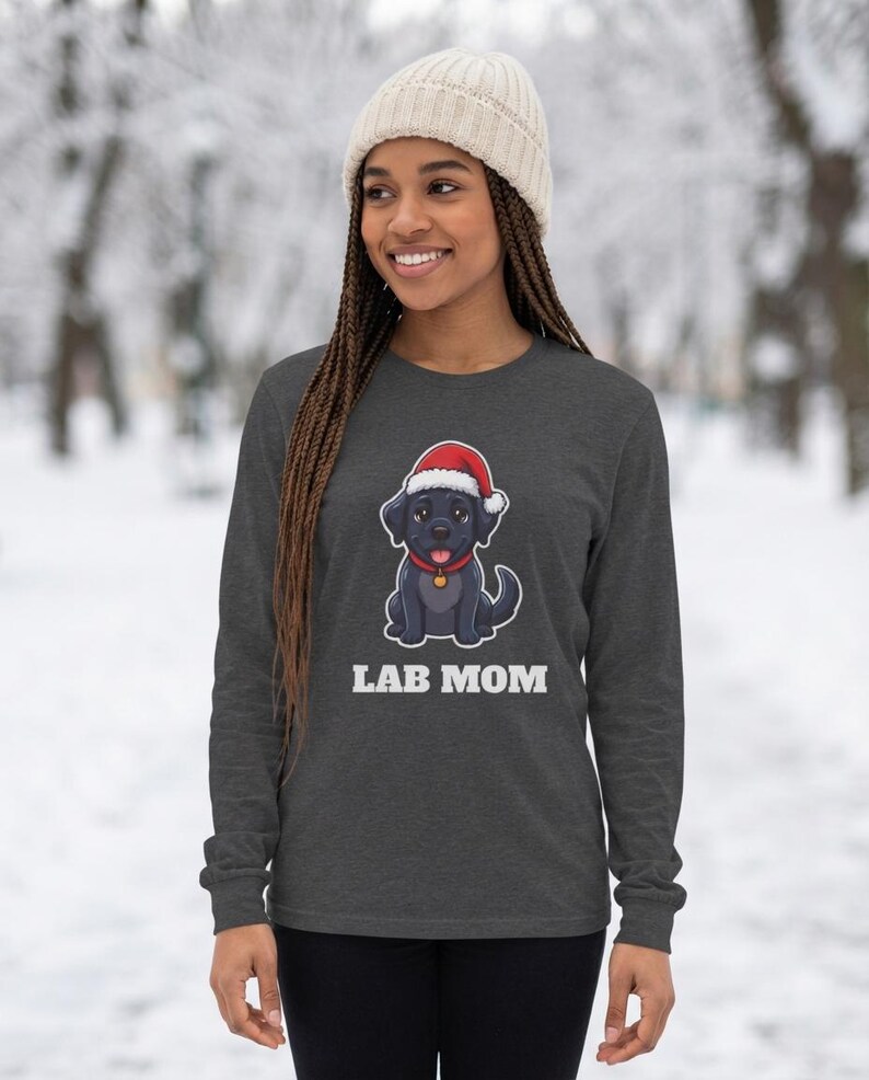 Lab Mom Christmas Shirt, Black Lab Santa Hat Tee, Lab Mom Gift, Lab Lover Top image 9