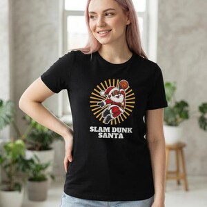 Slam Dunk Santa Christmas Shirt, Retro Basketball Santa Tee, Xmas Gift for Hoops Fans image 3