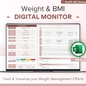 Weight Loss Tracker, Weight Monitor, Fitness Journal, Automated Dashboards, Digital Download, Excel Spreadsheet, Customizable Template