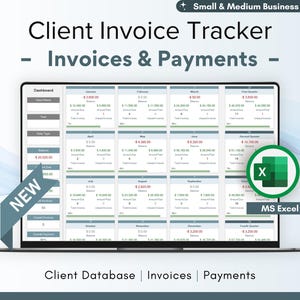 Client Invoice Tracker, Excel Spreadsheet, Automated Dashboards, Invoice and Payment Tracker, Client Database, Customizable Currency Format