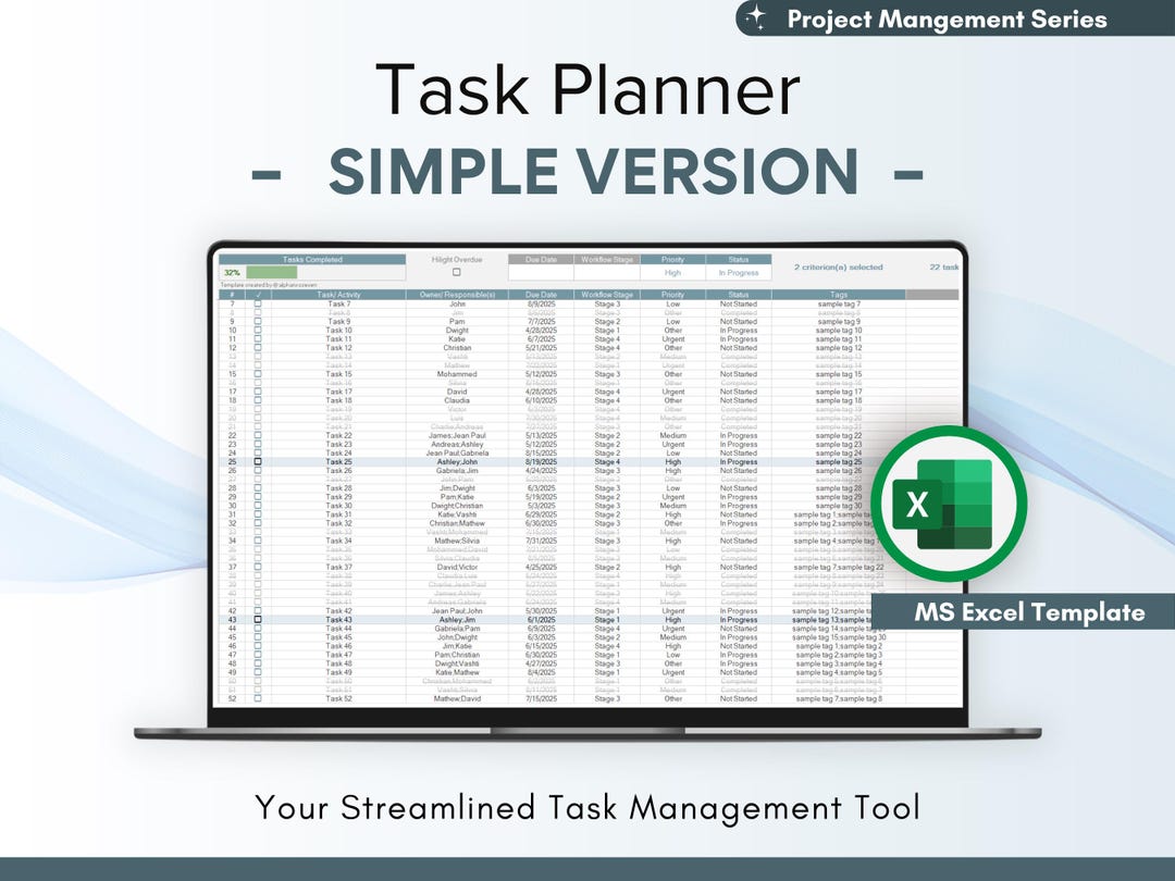 Task Planner: Simple Project Management Spreadsheet (digital Download ...