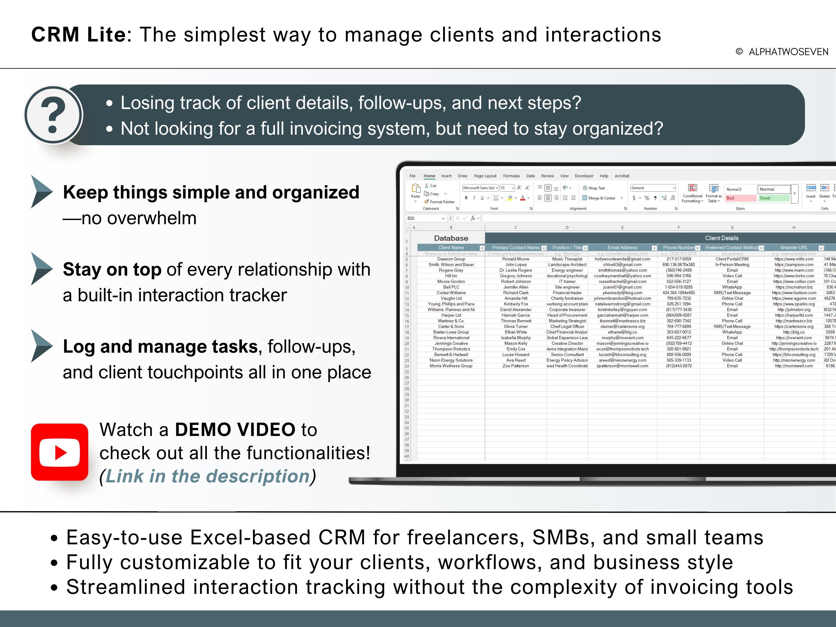 Excel CRM Template: Client Tracker, Task Management (digital Download ...