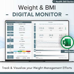 Weight Loss Tracker, Weight Monitor, Fitness Journal, Automated Dashboards, Digital Download, Excel Spreadsheet, Customizable Template