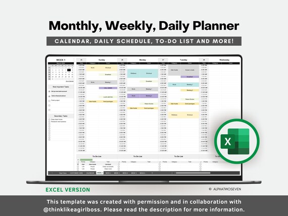 Excel to Do List, Undated Weekly Planner, Monthly Calendar, Daily Schedule  Template, Task Tracker, to Do List, Task List, Editable - Etsy
