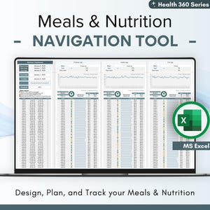 Meal Planner and Nutrition Tracker, Food and Dish Database, Automated Dashboards, Digital Download, Excel Spreadsheet, Customizable Template