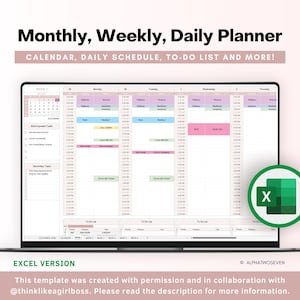 Undated Weekly Planner: Monthly Calendar, Daily Schedule (Excel Template)
