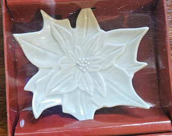 Trinket Dish - Poinsettia Trinket Dish, Ceramic Poinsettia Jewelry Dish