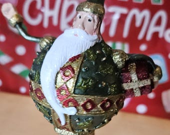 Ornament - Whimsical Round Santa Claus, Hand Painted Christmas Ornament