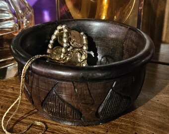Trinket Dish - Wood Trinket Dish, Hand Carved, 4 inch Bowl