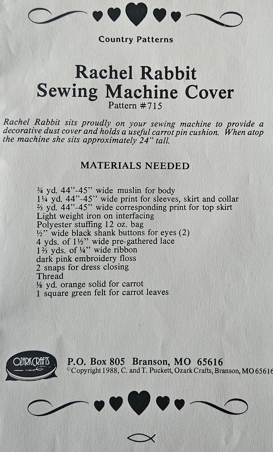 Pattern - Rachel Rabbit Pattern, Sewing Machine Cover Pattern, Physical ...