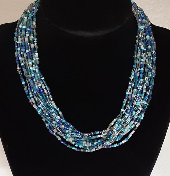 Necklace - Blue Multistrand Beaded Necklace