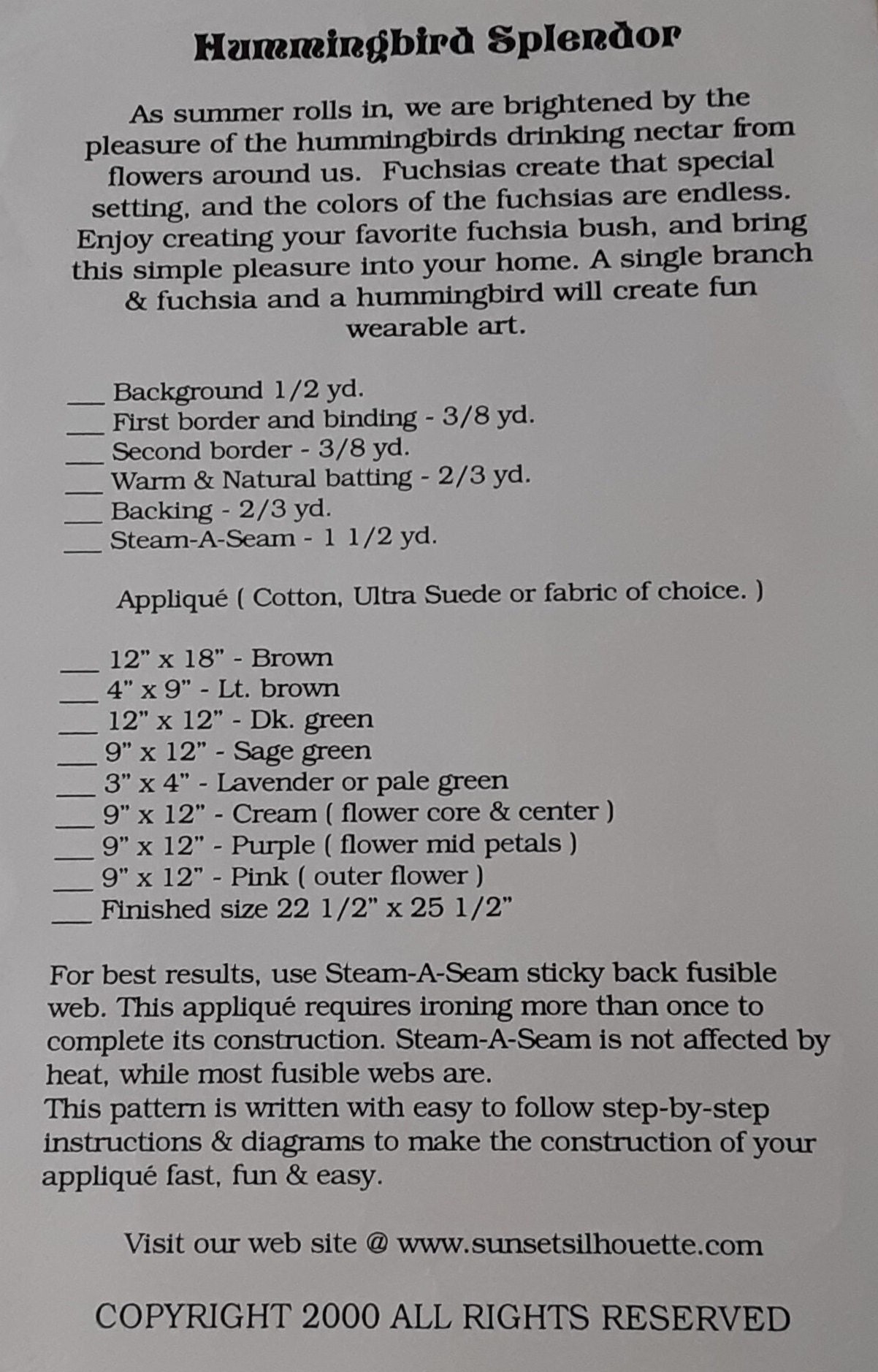 Hummingbird Splendor Quilt Pattern, Physical Pattern - Etsy