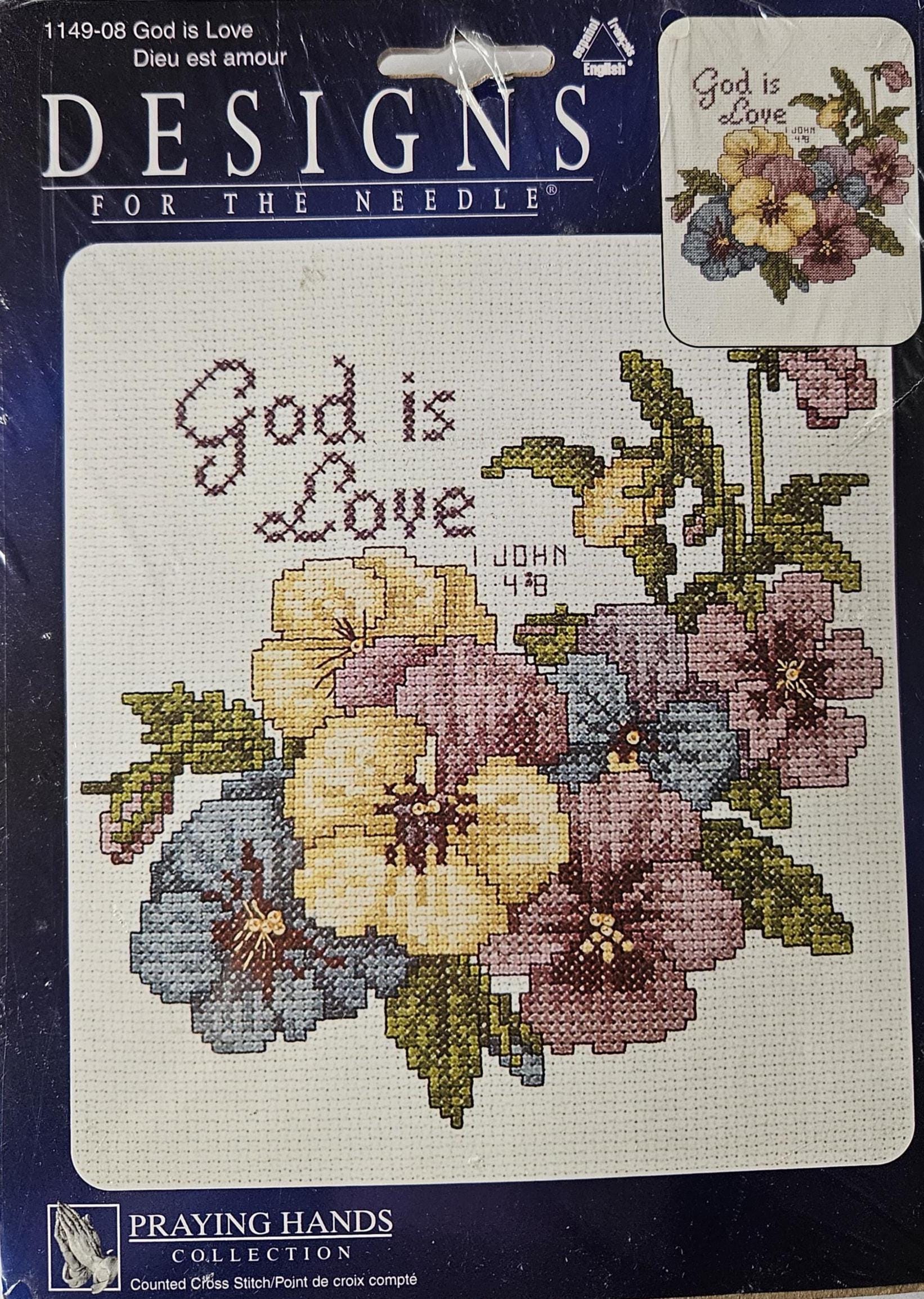 Kit - God is Love Cross Stitch Kit, Bible Verse and Pansies, Designs ...