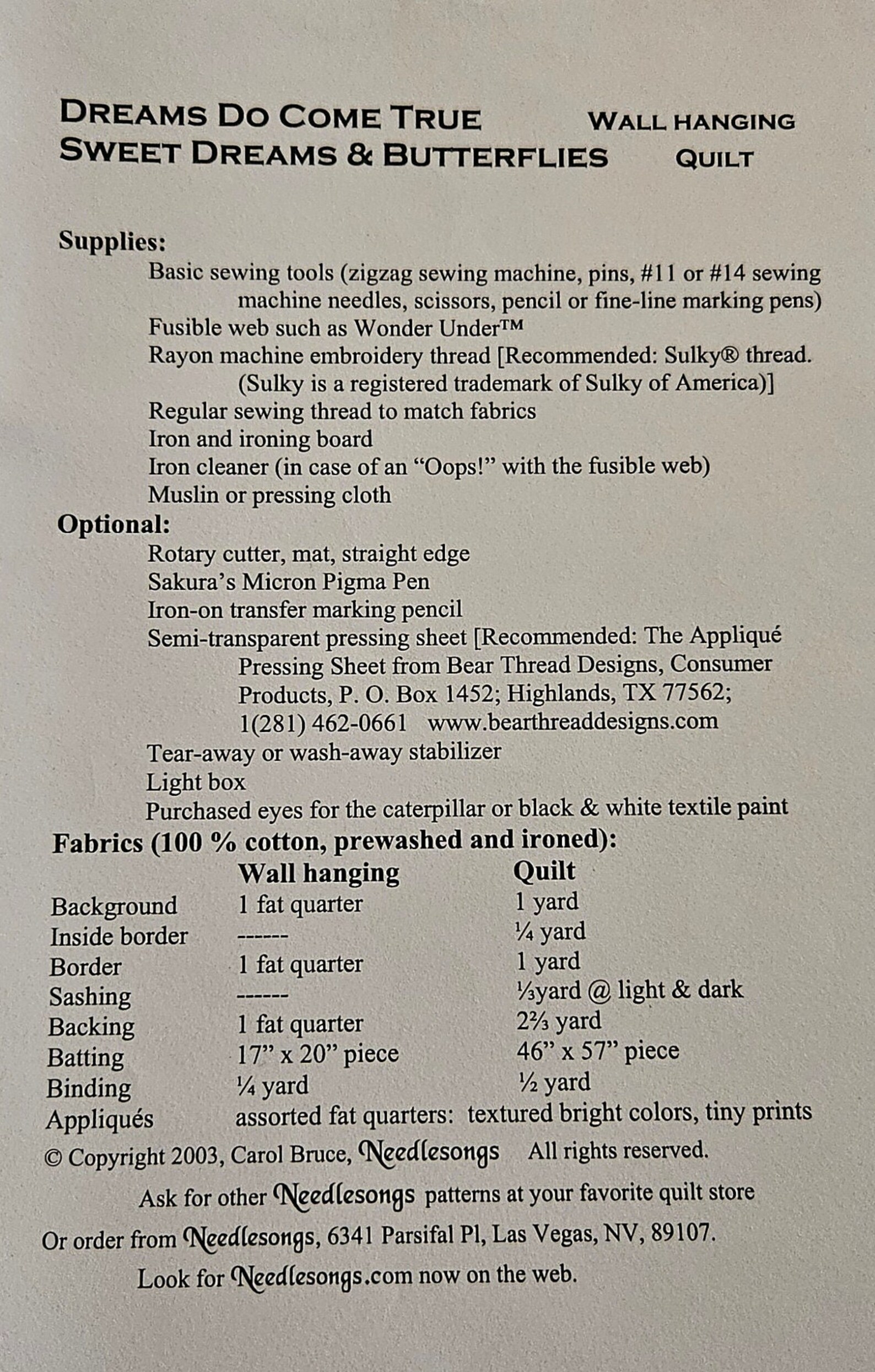 Pattern - Dreams Do Come True Quilt Pattern and Sweet Dreams ...