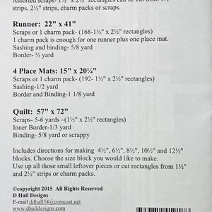 May include: A printed instructional document titled Maze Runner #127, detailing fabric requirements for a runner, four place mats, and a quilt. It lists dimensions in inches, yardage for sashing, binding, and borders, and includes a barcode at the bottom.