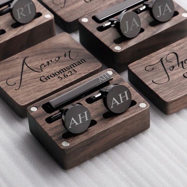Groomsmen Gifts Cufflinks Personalized, Groomsman Cufflink, Wedding Cuff Links Tie Clip Set