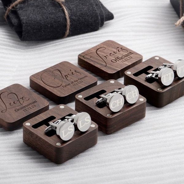 Custom Groomsmen Cufflinks, Groomsmen Gifts, Engraved Cuff Links and Tie Clip, Best Man Gift, Personalized Wedding Day Cufflinks