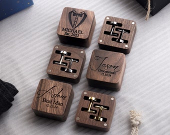 Custom Cuff Links Groomsmen Gifts, Groomsmen Cufflinks, Best Man Gift Set, Engraved Cufflinks and Tie Clip with Box, Wedding Cufflinks