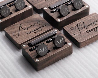 Groomsmen Gifts Cufflinks Personalized, Groomsman Cufflink, Wedding Cuff Links Tie Clip Set