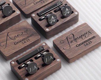 Wedding Groomsmen Gifts Cufflinks Engraved, Best Man Gift Cuff Links Set, Groomsman Cufflink and Tie Clip, Father of the Groom Gift
