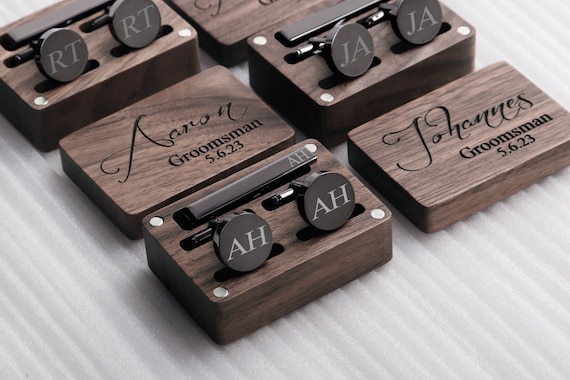 Groomsmen Gifts Cufflinks Personalized, Groomsman Cufflink, Wedding Cuff Links Tie Clip Set