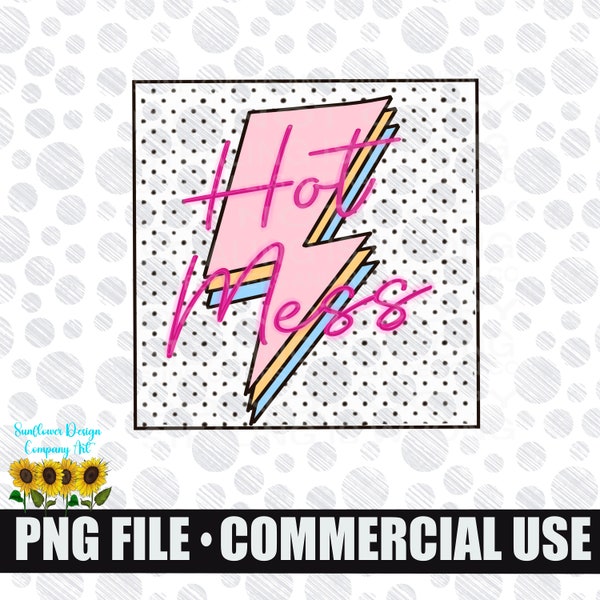 Hot Mess lighting bolt. Retro, Vintage 90s png file for sublimation tshirts. Digital download.