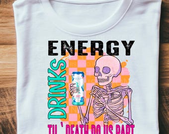 Diseño de camiseta de esqueleto divertido con bebidas energéticas (descarga digital)
