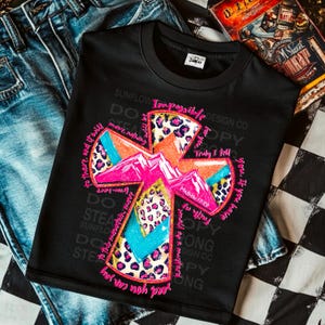 Faith can move mountains cross png file for sublimation and dtf prints. Bright trendy colors, leopard print png, Bible png, gold glitter