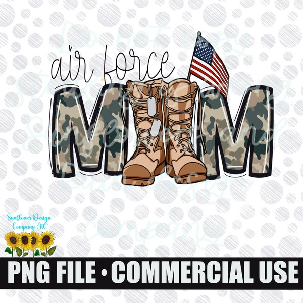 Air Force mom png file for sublimation T-shirts. Digital download. Support our troops. Patriotic sublimation designs. American flag png