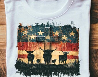Western American flag with cattle  png, Sublimation Design,Christian Country PNG, Western Cowboy PNG, American flag png, cow png, cattle png