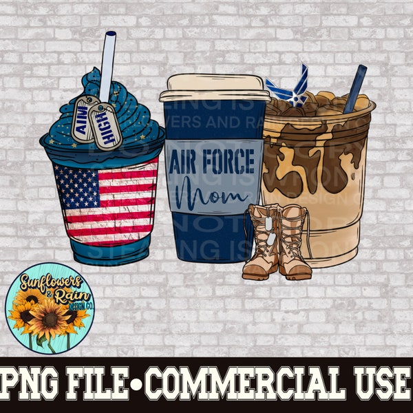 Coffee Air Force mom png file for sublimation shirts. Digital download. Support our troops. Patriotic sublimation designs. American flag png