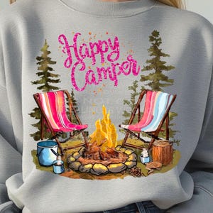 Happy camper png for DTF and sublimation T-shirts, digital download, glitter png, camping png, outdoors png, campfire, camping shirt design,